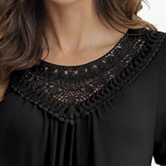 a.Jesdani Short Sleeve Lace Pleated Blouse in Black Size 1X - Picture 3 of 7